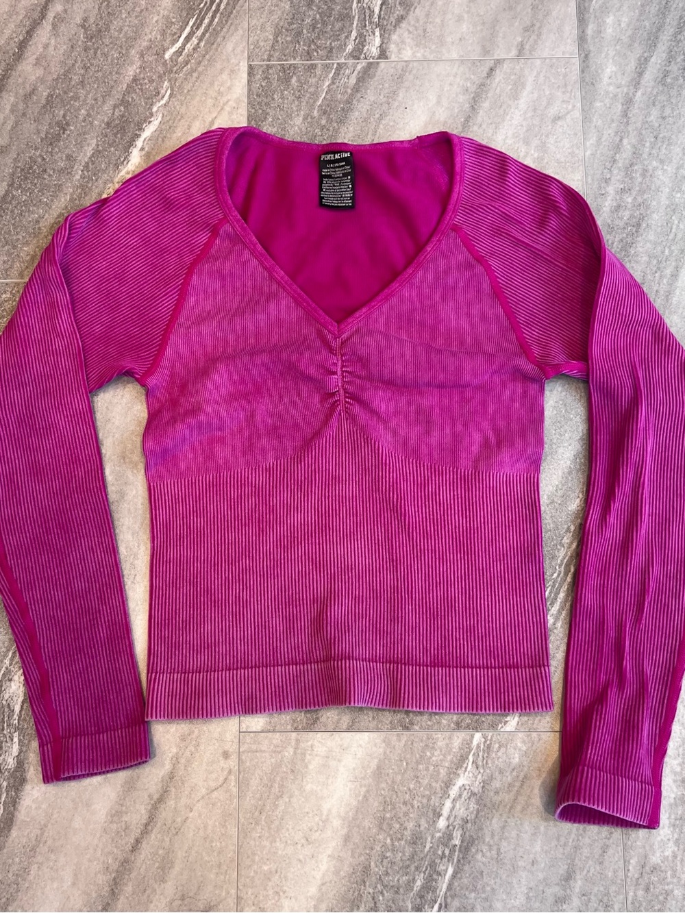 Pink Active Victoria's Secret Pink Ribbed Cinched V-Neck Long Sleeve Top  Large